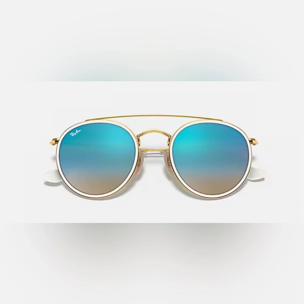 NWOT Ray-Ban Gold Frame Sunglasses with Blue Lenses - Picture 5 of 8
